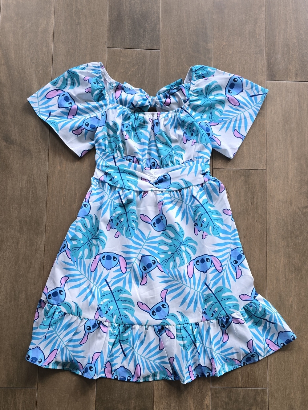 Disney Blue & Pink Stitch Tropical Print Girls Dress